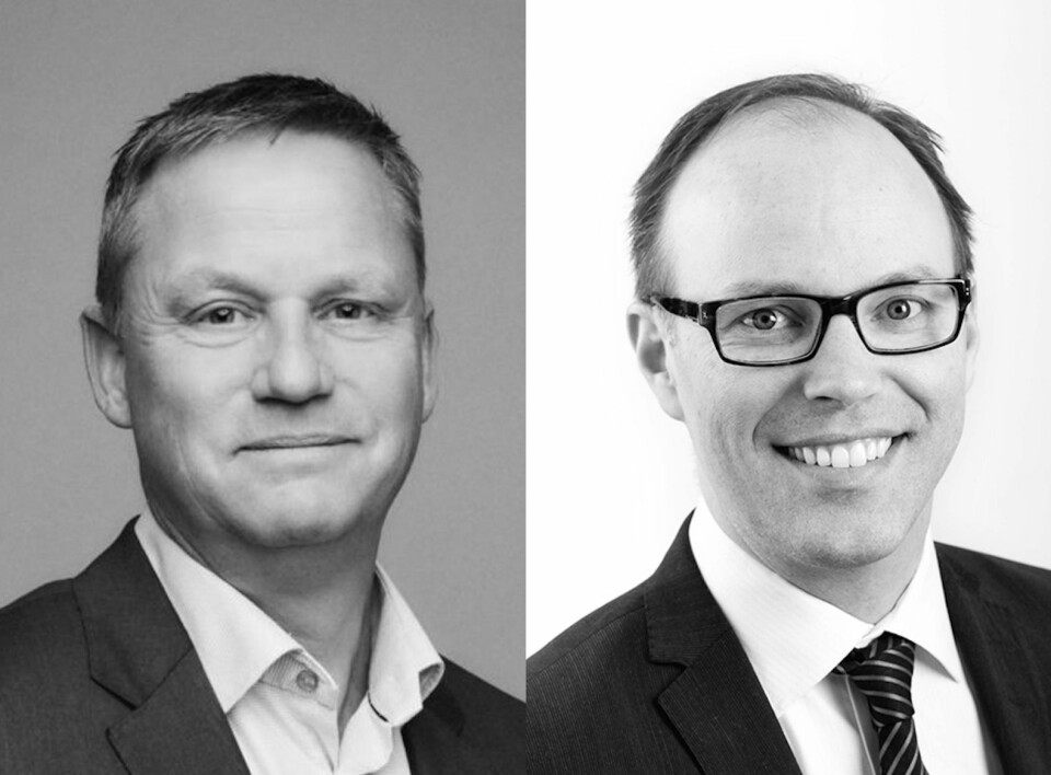 JUBLER: Petter Nylend fra Akershus Eiendom og Sigurd Stray fra Eiendomsspar er fornøyd med resultatene i Eiendomsbarometeret 2020.
