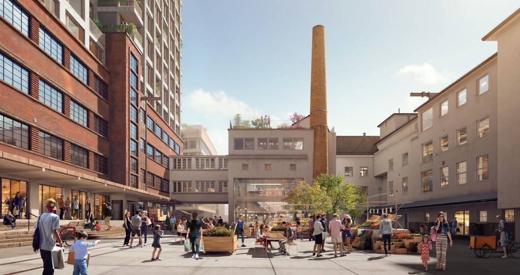 LIV OG RØRE: Landbrukskvartalet skal bli et åpent og aktivt byrom for både beboere og nabolag. Ill.: Tramsborder Studio. LIV OG RØRE: Landbrukskvartalet skal bli et åpent og aktivt byrom for både beboere og nabolag. Ill.: Tramsborder Studio.