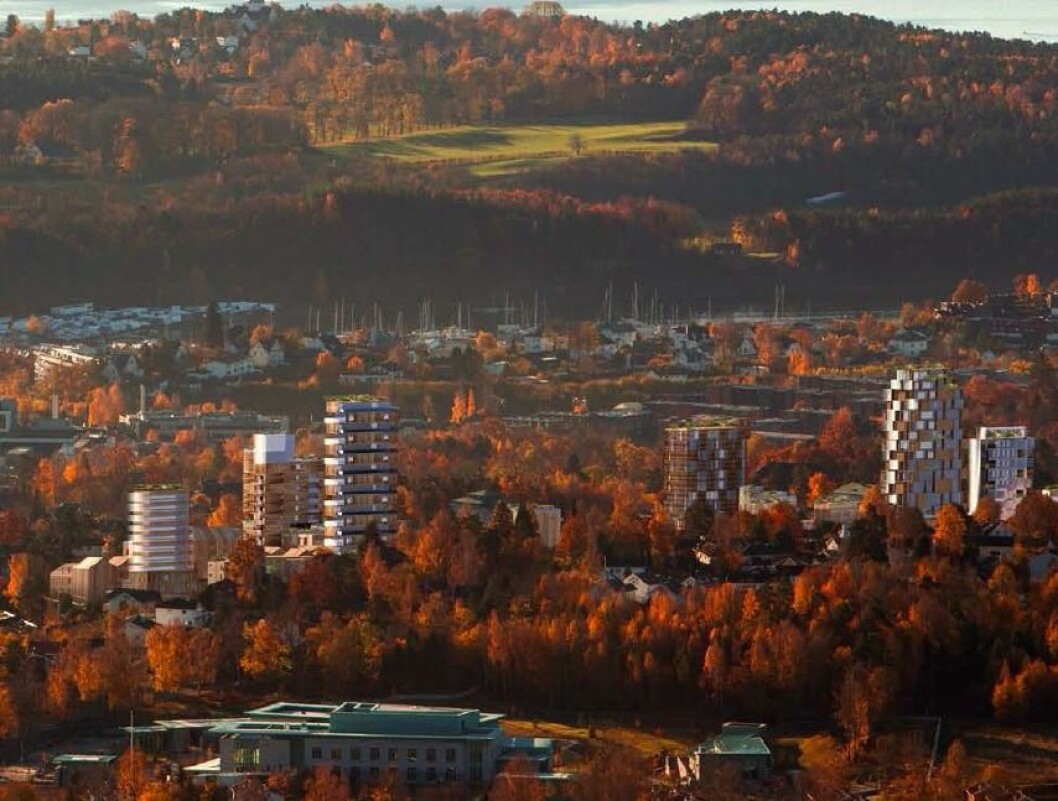 Utbyggerne erkjenner at prosjektet vil utfordre kommuneplanen og høyhusstrategien på høyder. (Ill.: White arkitekter) Utbyggerne erkjenner at prosjektet vil utfordre kommuneplanen og høyhusstrategien på høyder. (Ill.: White arkitekter)