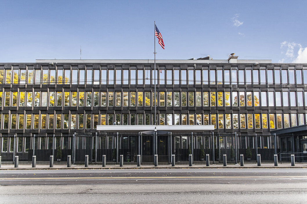 Den amerikanske ambassaden. (Foto: Fredrik Hansson/fhfotodrone.com) Den amerikanske ambassaden. (Foto: Fredrik Hansson/fhfotodrone.com)