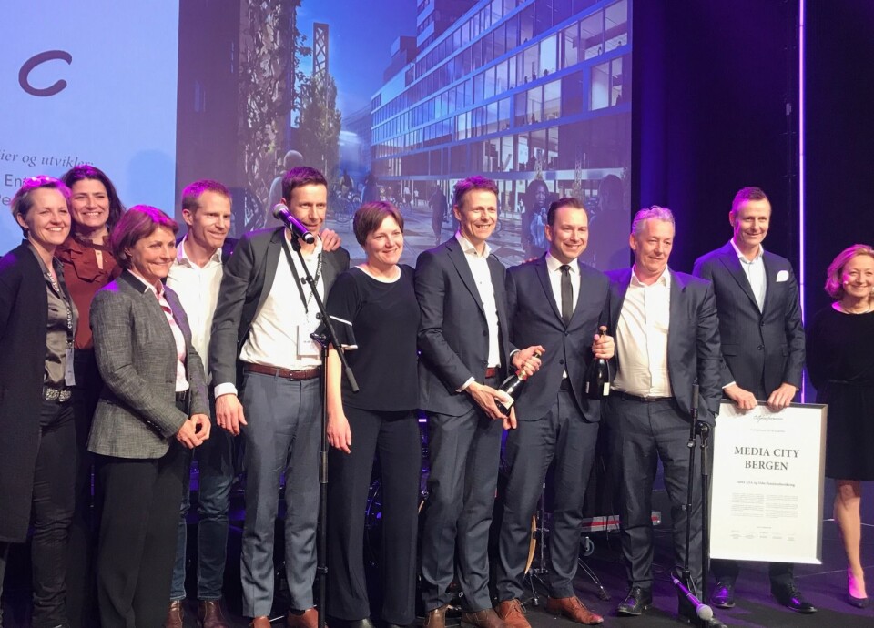 Vinneren av Cityprisen 2018 var Media City Bergen-prosjektet til Oslo Pensjonsforsikring og Entra. Vinneren av Cityprisen 2018 var Media City Bergen-prosjektet til Oslo Pensjonsforsikring og Entra.