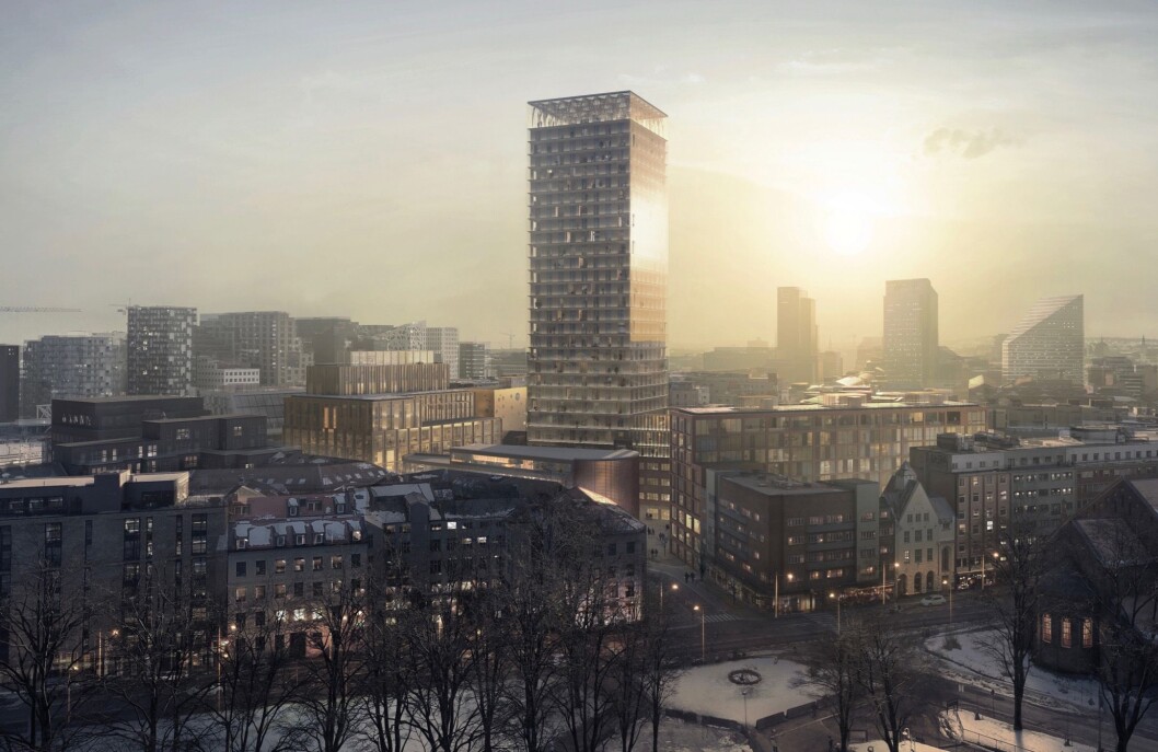 Ettersom Landbrukskvartalet er veldig sentralt, mener Zero det bør bygges høyt på denne tomten. (Illustrasjon: Transborder Studio) Ettersom Landbrukskvartalet er veldig sentralt, mener Zero det bør bygges høyt på denne tomten. (Illustrasjon: Transborder Studio)