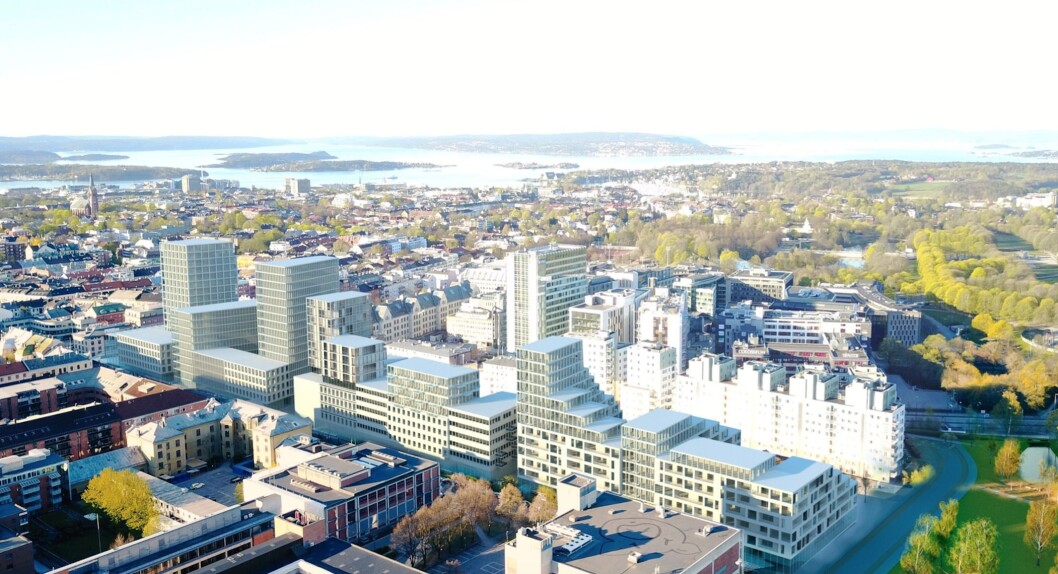 PBEs alternativ innebærer blant annet høyder i tråd med Høyhusvedtaket. (Illustrasjon: Asplan Viak/Ruter) PBEs alternativ innebærer blant annet høyder i tråd med Høyhusvedtaket. (Illustrasjon: Asplan Viak/Ruter)