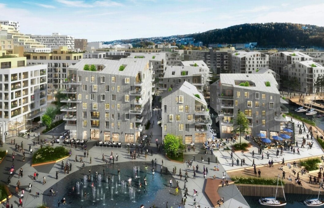 SKIFER: Det nye boligprosjektet Vannkunsten i Bjørvika skal dekkes med skifer fra Oppdal. Ill.: Vannkunsten SKIFER: Det nye boligprosjektet Vannkunsten i Bjørvika skal dekkes med skifer fra Oppdal. Ill.: Vannkunsten
