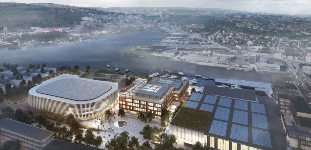 SKOLE OG HALL: Sju grupper har deltatt i plan- og designkonkurransen om skole og flerbrukshall på Værste. Dette forslaget heter Samspill. Ill.: Østfold fylkeskommune SKOLE OG HALL: Sju grupper har deltatt i plan- og designkonkurransen om skole og flerbrukshall på Værste. Dette forslaget heter Samspill. Ill.: Østfold fylkeskommune