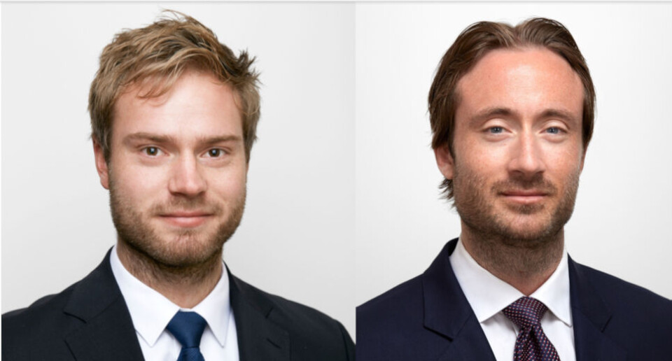 STRIDSEMNE: Siste ord er neppe sagt i spørsmålet om kapitaliseringsrenten ved ekspropriasjon av næringseiendom, mener f.v. Håvard Sterri og Christoffer Norén i Advokatfirmaet Selmer AS.