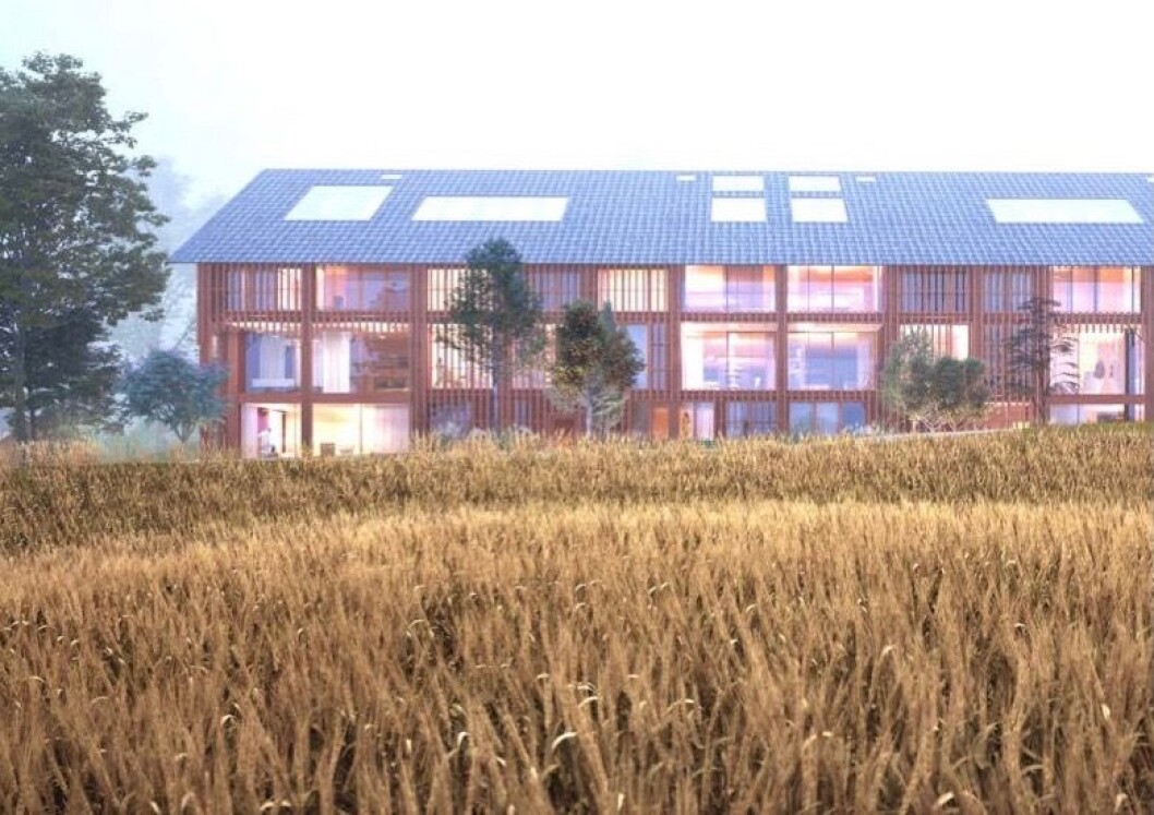 NYTT LÅVEBYGG: Utgangspunktet for tiltaket har vært å rive dagens låve som er fra tidlig 60-tallet, og erstatte denne med et nytt låvebygg og et bearbeidet kulturlandskap. Ill: Code arkitektur NYTT LÅVEBYGG: Utgangspunktet for tiltaket har vært å rive dagens låve som er fra tidlig 60-tallet, og erstatte denne med et nytt låvebygg og et bearbeidet kulturlandskap. Ill: Code arkitektur