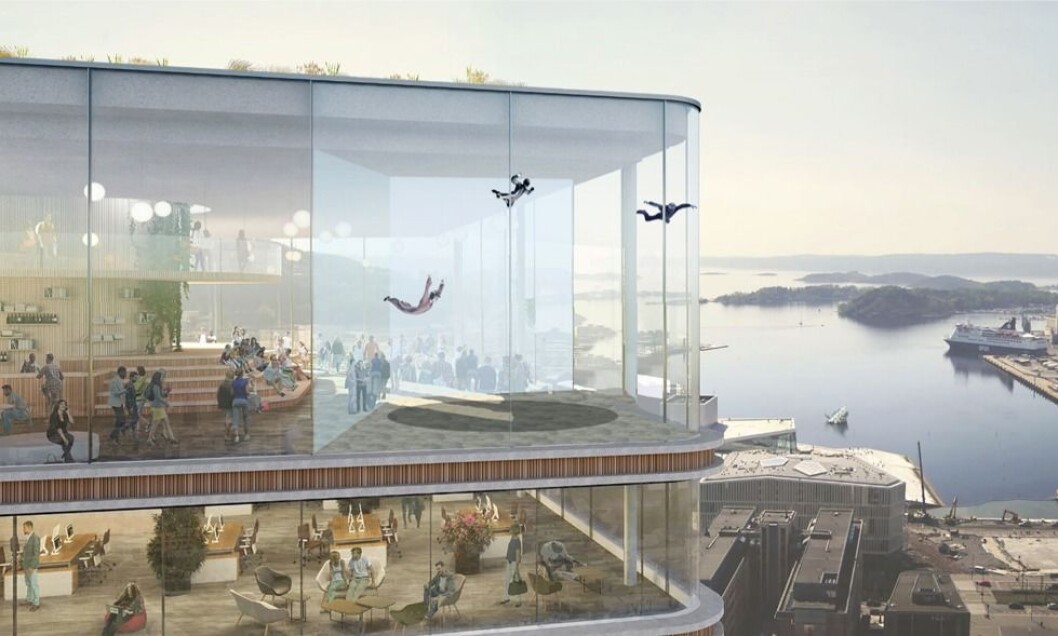 VINDTUNNEL: Kom fly med meg, heter forslaget til Mads Engh Juel. Han vil gi folk muligheten til å fly i vektløs tilstand på toppen av Oslo. VINDTUNNEL: Kom fly med meg, heter forslaget til Mads Engh Juel. Han vil gi folk muligheten til å fly i vektløs tilstand på toppen av Oslo.