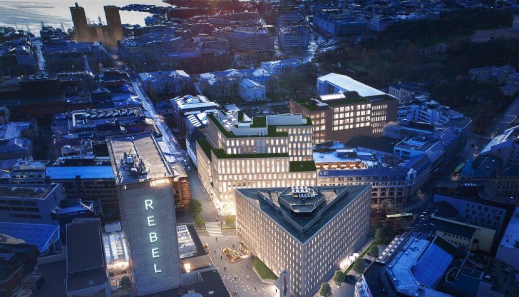 BEVARER: Entras proskjekt i Universitetsgata 2, Rebel, har bevart hovedkonstruksjon og fasader. Det gir lavere klimafotavtrykk enn et nybygg. BEVARER: Entras proskjekt i Universitetsgata 2, Rebel, har bevart hovedkonstruksjon og fasader. Det gir lavere klimafotavtrykk enn et nybygg.