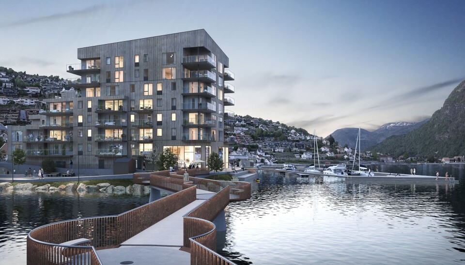 GODE PROSJEKTER: Veidekke Eiendom bruker Spacemaker for å få til bedre boligprosjekter. Her er illustrasjon av prosjektet Lerum Brygge.