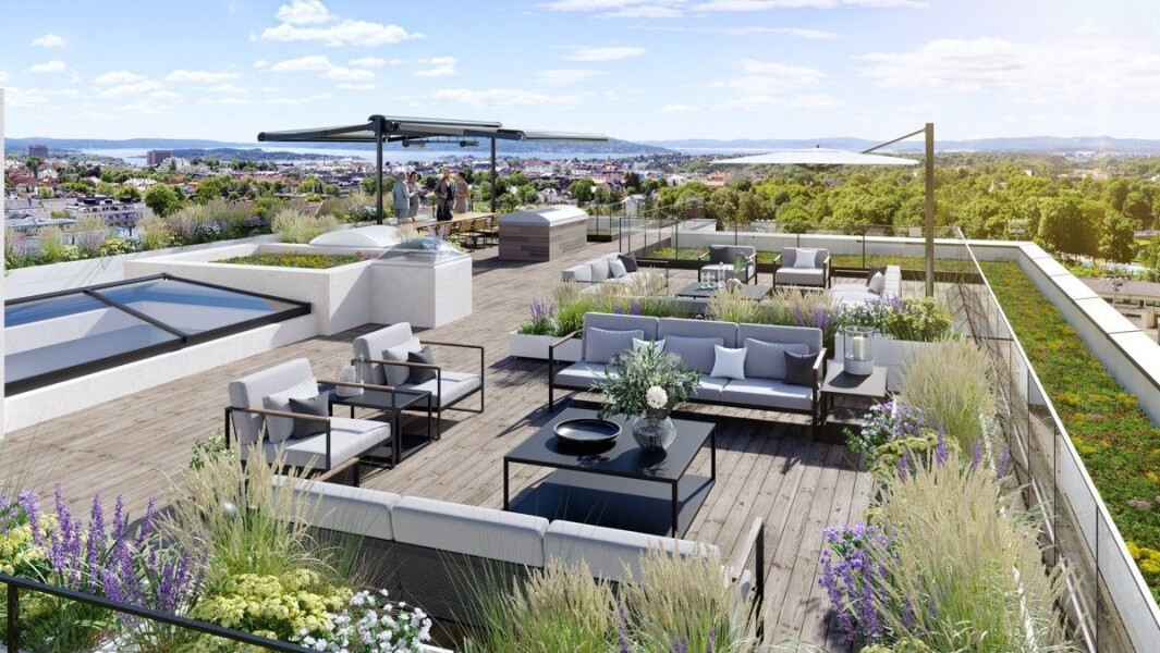 MANGE MULIGHETER: Til toppleiligheten medfølger det en takterrasse på over 400 kvadratmeter som «innbyr til mange muligheter for både velvære og selskapeligheter». MANGE MULIGHETER: Til toppleiligheten medfølger det en takterrasse på over 400 kvadratmeter som «innbyr til mange muligheter for både velvære og selskapeligheter».