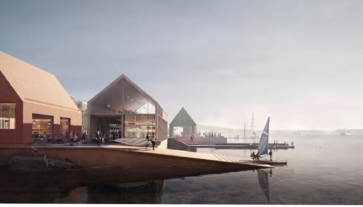 Tidlig illustrasjon, som viser hvordan Fornebu Brygge kan utformes med varierte møter med fjorden, samt skjermede og intime byrom. Tidlig illustrasjon, som viser hvordan Fornebu Brygge kan utformes med varierte møter med fjorden, samt skjermede og intime byrom.