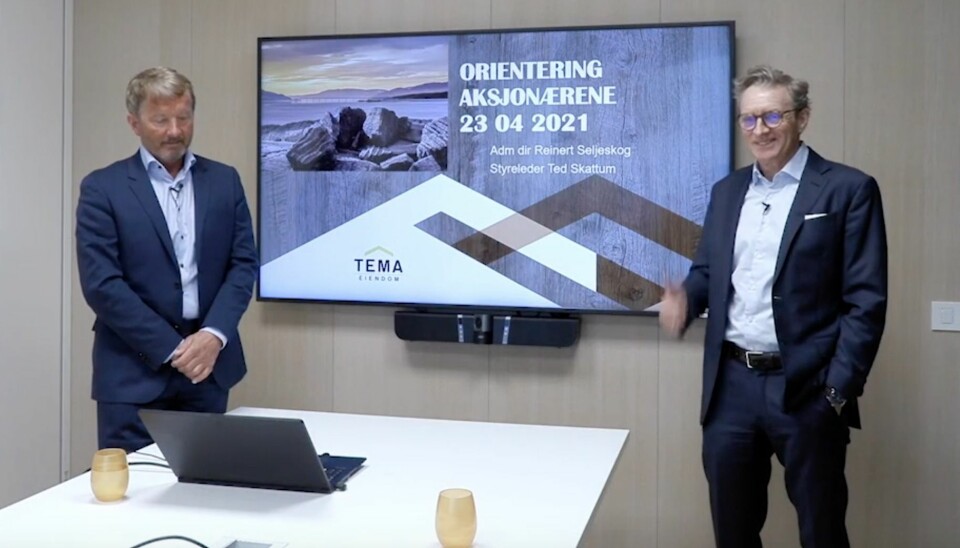 STERK VEKST: Adm direktør Reinert Seljeskog (tv) og styreleder Ted Skattum i Tema Eiendom har bygd opp et eiendomsselskap på Innlandet med en verdijustert egenkapital på 2,4 milliarder kroner.