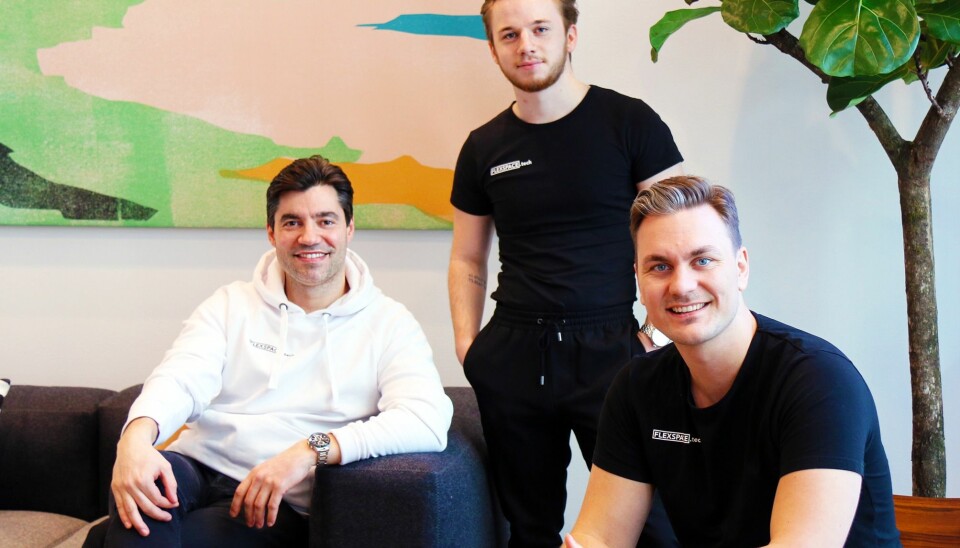 Oslo-teamet til Flexspace. Fra venstre: Michael Angelo Justiniano, administrerende direktør, Simen Strandos, intern, og Jens Rask-Jensen, salgssjef.