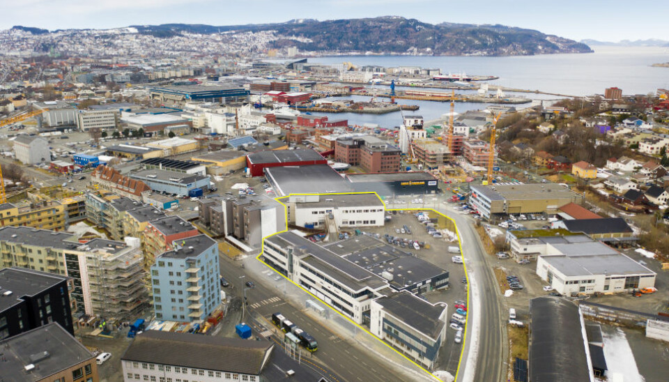 GÅR INN HER: Fredensborg Bolig blir samarbeidspartner i utviklingen av denne eiendommen (markert med gult) i Trondheim.