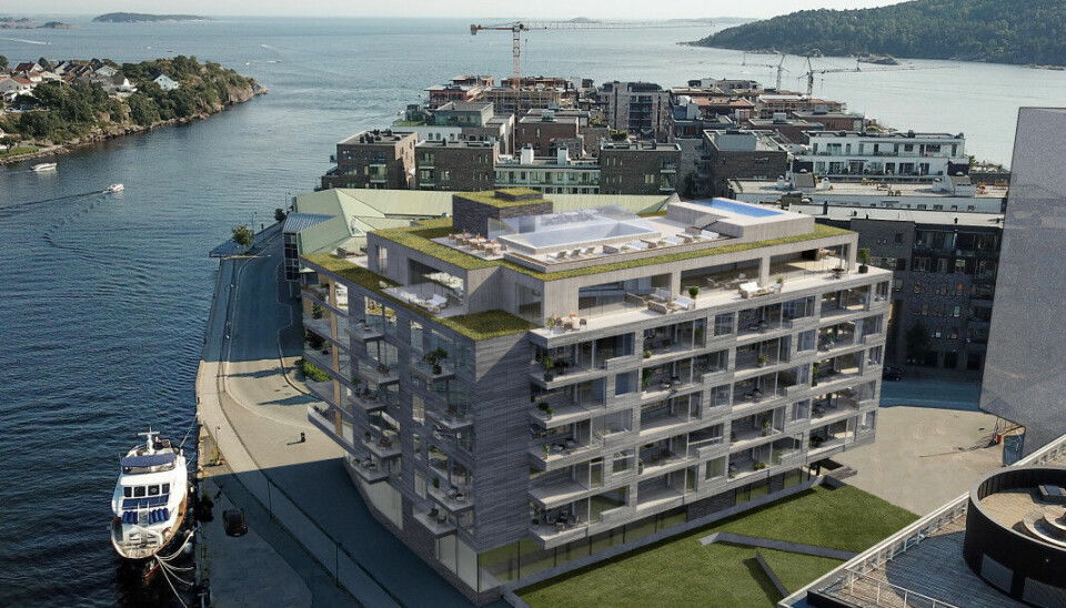 MANGE PROSJEKTER: Det er mange nye eiendomsprosjekter i Kristiansand. Her representert ved Oksøy Eiendoms boligprosjekt Tangen.