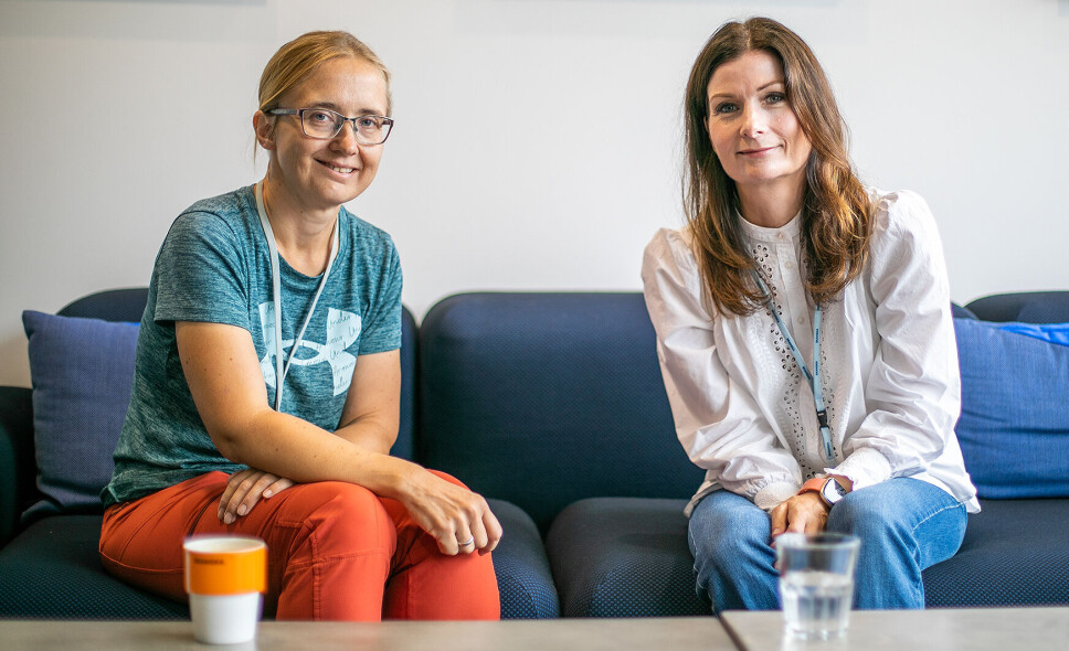 SAMARBEID: Antje Wiegand i Skanska Bygg og Kristine Kaalen i Skanska Eiendomsutvikling møtes for første gang etter nesten ett år.