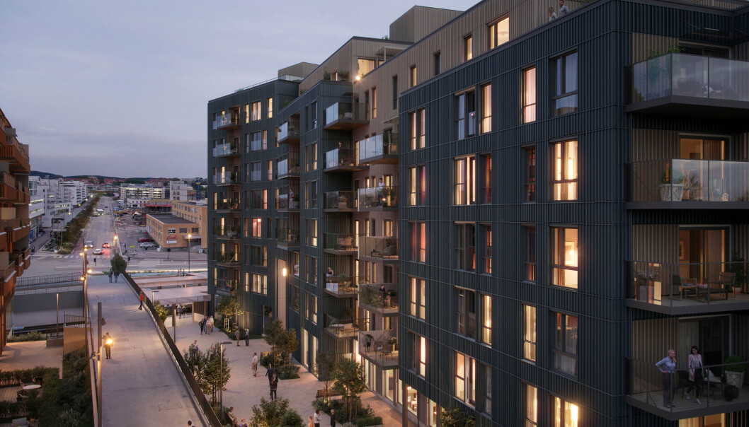 94 LEILIGHETER: Vario blir et bygg på åtte etasjer på Ensjø Torg, med 94 leiligheter på mellom 39 og 118 kvadratmeter. Illustrasjon: Vy/Eve. 94 LEILIGHETER: Vario blir et bygg på åtte etasjer på Ensjø Torg, med 94 leiligheter på mellom 39 og 118 kvadratmeter. Illustrasjon: Vy/Eve.