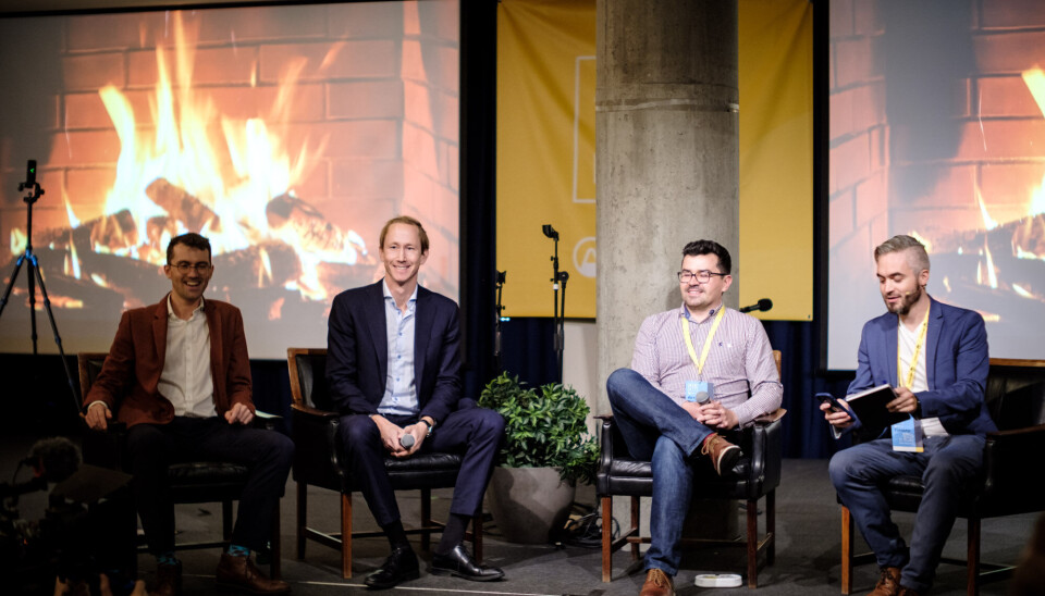 PANELDEBATT: Fra venstre Martin McGloin, Head of Product, i Airthings for Business, Henrik Botten Taubøll, grunnlegger av Proptech Norge og advokat i Wiersholm, Ross Sheil fra Infogrid og Tommy Hagenes, grunnlegger av protech Bergen PANELDEBATT: Fra venstre Martin McGloin, Head of Product, i Airthings for Business, Henrik Botten Taubøll, grunnlegger av Proptech Norge og advokat i Wiersholm, Ross Sheil fra Infogrid og Tommy Hagenes, grunnlegger av protech Bergen
