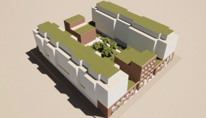 Nybygg markert med rød-brun farge. Nybygg markert med rød-brun farge.