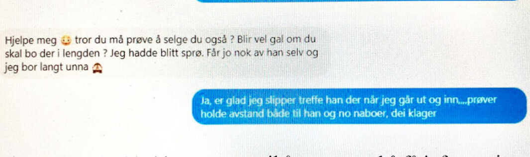 GAL ELLER SPRØ: Selger omtalte det å bo i sameiet som noe en kan bli gal eller sprø av, og er nå dømt til å betale erstatning til kjøperen som overtok leiligheten. (Skjermdump Møre og Romsdal tingrett) GAL ELLER SPRØ: Selger omtalte det å bo i sameiet som noe en kan bli gal eller sprø av, og er nå dømt til å betale erstatning til kjøperen som overtok leiligheten. (Skjermdump Møre og Romsdal tingrett)