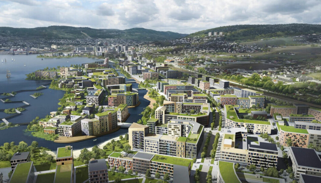 LIER: Fredensborg Bolig kjøper 13 mål stor tomt i Gilhusbukta i Lier, et område som planlegges bygd ut med 2500 boliger. Ill.: LINK Arkitektur/Eidos Eiendomsutvikling.