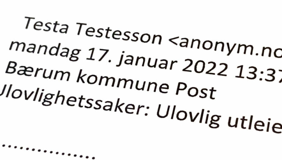 VARSLER: Pseudonymet Testa Testesson leter opp ulovlige utleieforhold og rapporterer dette til Plan- og bygningsetaten i Bærum.
