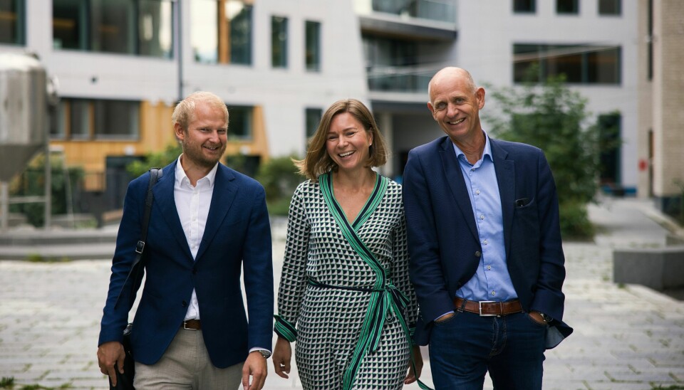 Regionsjef hos Bonava Oslo, Matilda Vinje, er godt fornøyd med selskapets forsterkninger. Christian Berg (t.v) og Anders Sletten har fått nye stillinger som utviklingssjefer hos boliggiganten.