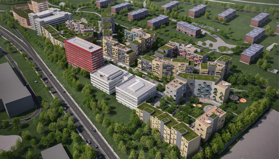 BEVARES: I den bevaringsverdige røde høyblokka kan det bli boliger, mens de nedre etasjene er avsatt til tjenesteyting som bl.a. kultur, idrett og forsamlingslokale.