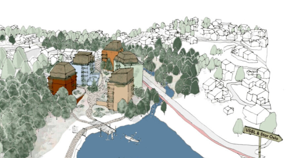 BOLIGER: De fem blokkene skal bygges rett ved elva.