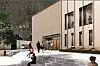 NYTT: Slik blir inngangen til inkluderingssenteret sett fra parken. Ill.: 3RW arkitekter/HLM Arkitektur