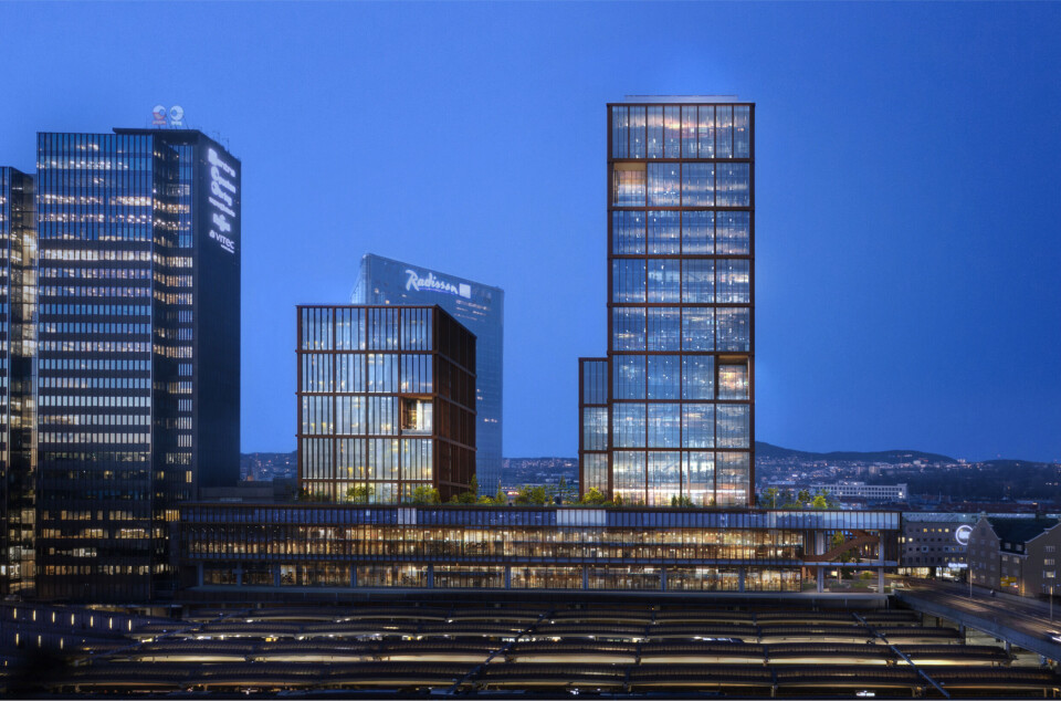 KONTOR OG HOTELL: Planforslaget legger til rette for 3.000-3.500 arbeidsplasser og 400 hotellrom rett ved Oslo S.