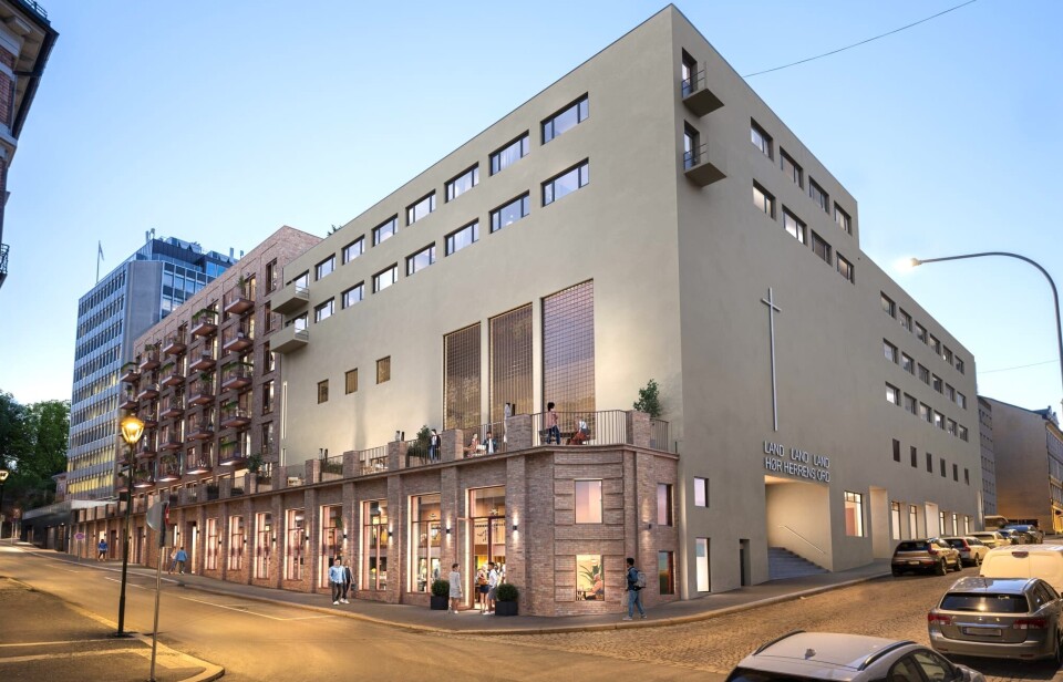 BYREPARASJON: Staffeldts bryter opp den massive muren til Normisjon og skal skape liv i gatene.