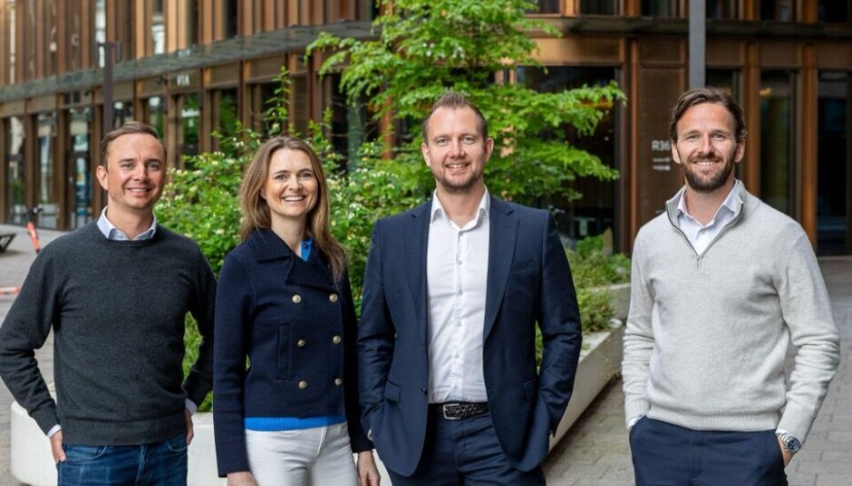 Fra venstre Morten Wrangell Ruud (kundeansvarlig dCompany), Camilla Aarøe Hellebust (daglig leder dCompany) , Simen Gunnerud (CFO SPG) og Frederik Bugge (Senior Associate - Finance SPG).