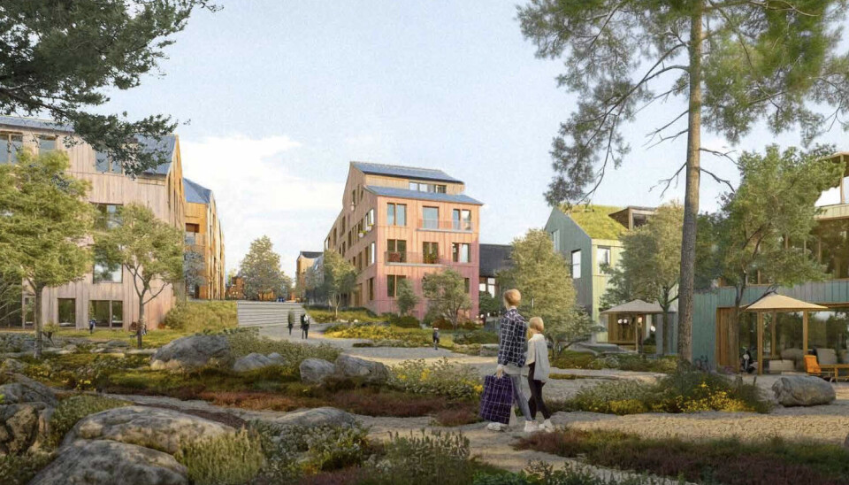 ELDRE: Halvparten av det nye boligfeltet er tiltenkt eldre mennesker. Brynsveien 88. Skisse: Asplan Viak