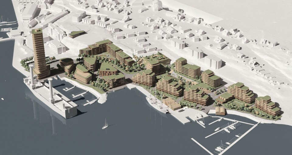 Trår til med 90 meter høyt tårn på kaia i Sandefjord