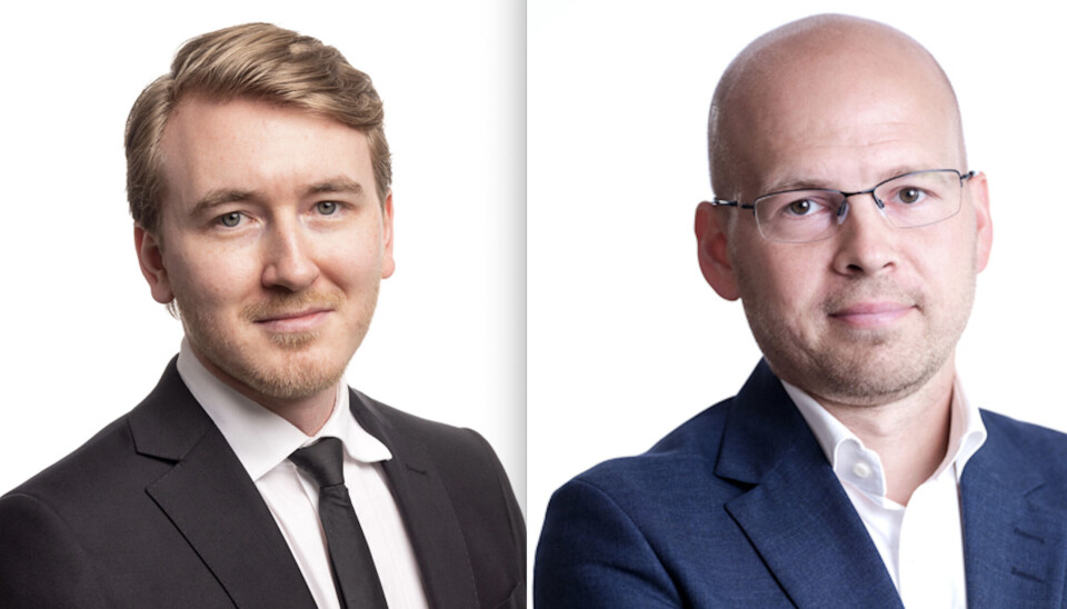 STORE KONSEKVENSER: Advokat Kristoffer Liland Sæbø (tv) og assosiert partner Anders Elling P. Johansen i CMS Kluge Advokatfirma AS mener en ikke ubetydelig andel av regulerte byggeområder kan rammes av forbud mot utbygging dersom forslaget vedtas.