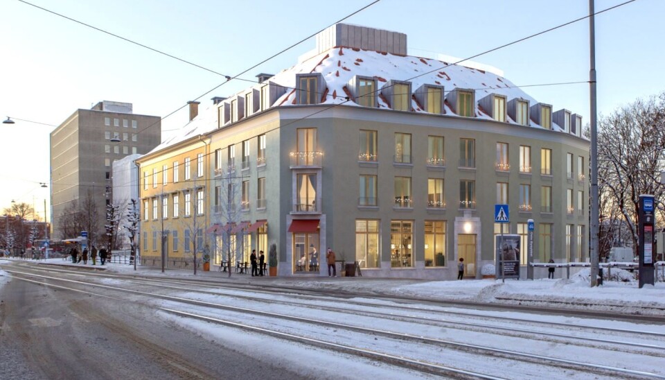 NYGAMMELT: Prosjektet er betraktelig lavere og mer konservativt enn skissene fra 2014 viste. Sandakerveien 58C. Skisse: Mad arkitekter